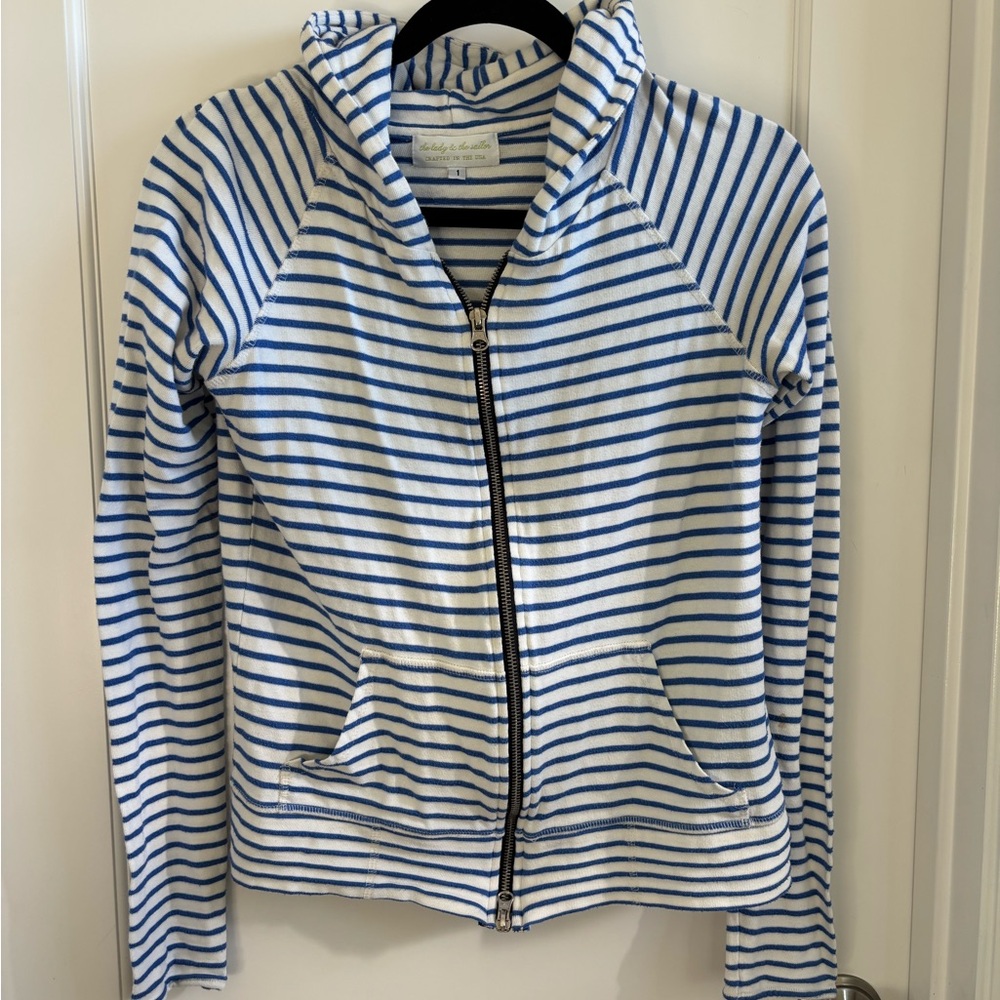 the Lady & the Sailor Blue & White Striped Zip-Up Hoodie Jacket 1 XS S coastal